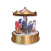 carousel-toy-spinning-figurine-posts-pink-gold-2 The same carousel toy with unicorn figurines placed on each of the five posts around the base.