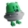 articulated-alien-fidget-toy-poseable-desk-buddy-1 Green alien figure with flying saucer body, articulated legs and black nose detail, front view on white background.