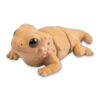 Tan articulated bearded dragon figure facing forward with large black eyes.