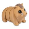 Tan 3D-printed baby boar figure with articulated segmented body next to a sprig of artificial leaves