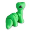 articulated-baby-brontosaurus-fidget-toy-2 Side view of the green articulated baby brontosaurus figure showing its segmented neck and back, next to leaves.