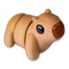articulated-baby-capybara-fidget-toy-poseable-desk-buddy-1-1 A tan 3D-printed baby capybara figure with a segmented body, big black eyes, and a brown nose, shown from an angled front view.
