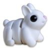 White articulated bunny figure in profile, showing the jointed segments along its back and legs.