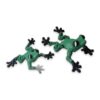articulated-frog-3d-printed-flexi-posable-2 Overhead view of two green articulated frogs with black feet sitting on a marble bathroom counter.