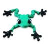 articulated-frog-3d-printed-flexi-posable-4 Top-down view of a green articulated frog figurine with legs stretched flat on a green marble surface.
