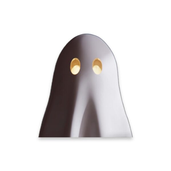 articulated-ghost-fidget-toy-poseable-desk-buddy-4 Close-up front view of a ghost figure's hooded head with two oval eye cutouts.