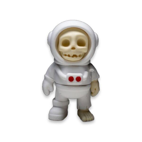 Front facing view of the skeleton astronaut figure standing with arms slightly out, showing the red chest buttons and jointed limbs.