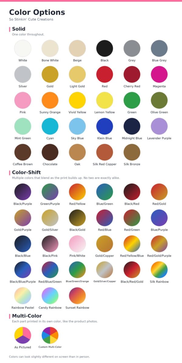 So Stinkin' Cute Creations color options chart