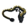 Black and yellow articulated dragon curled into a loop with its head and spiked tail visible.