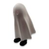 ghost-fidget-figurine-poseable-articulated-desk-buddy-2 A side view of the ghost figurine showing its flowing shape and small black feet peeking out from under the hem.