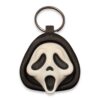 halloween-clickers-fidget-toy-clickable-1 A black and white Ghostface-style fidget clicker keychain with a screaming mouth, shown on a metal split ring.